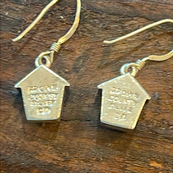 Sterling Silver Brown County Co. Dangly Bird House Earrings .925 - Picture 2 of 3